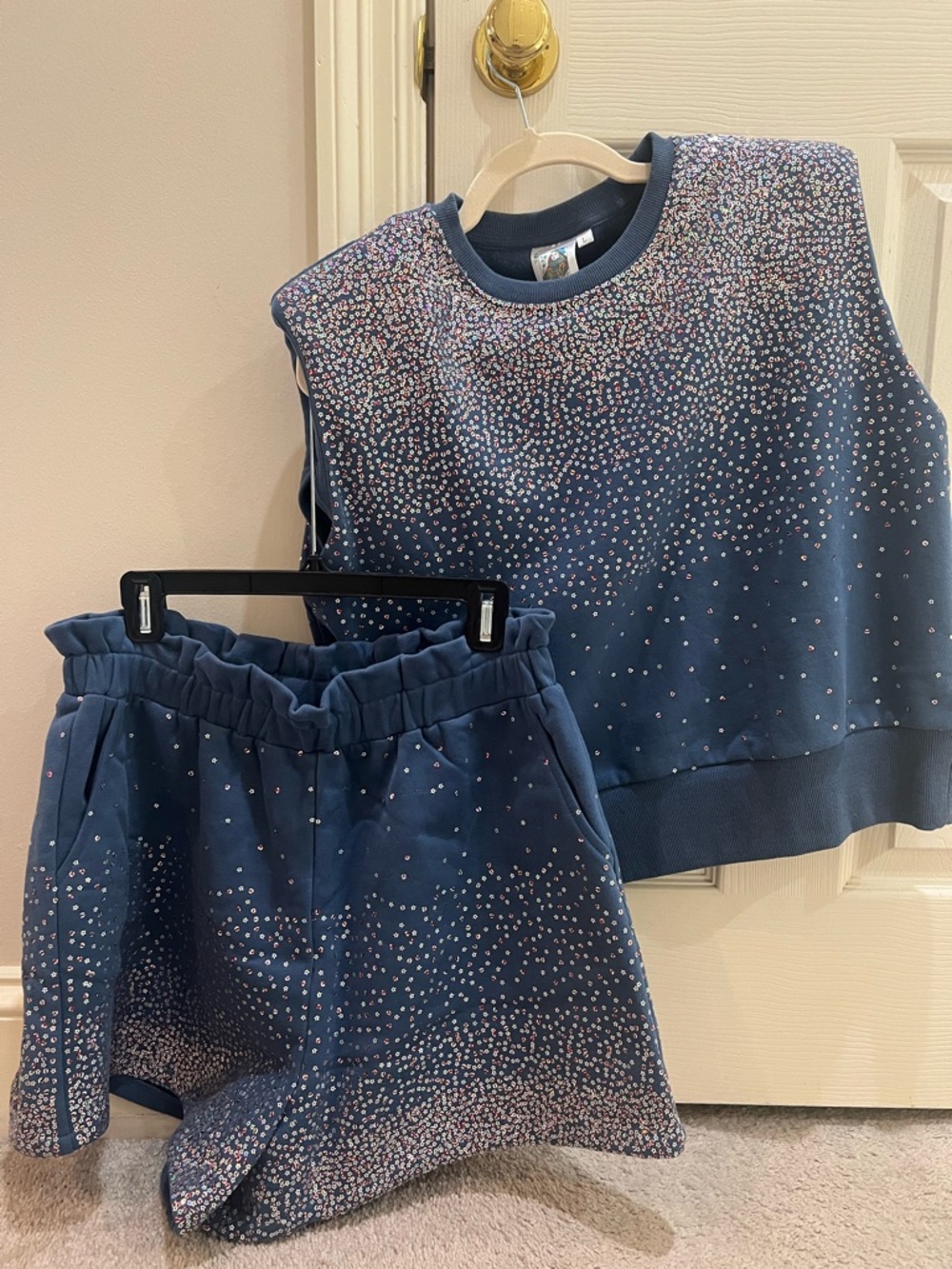 Queen of Sparkles Sequined Navy Short Set